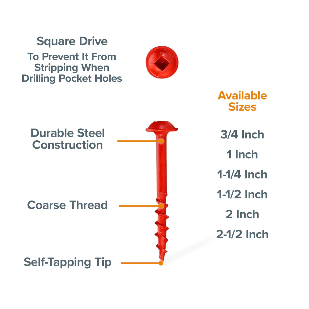 BORA Pocket Hole 1-1/2" Coarse Screws 100pcs - Image 3
