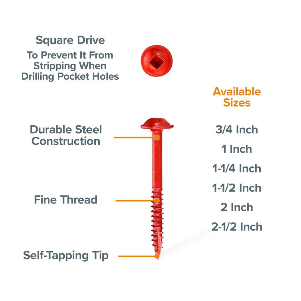 BORA Pocket Hole 1-1/2" Fine Screws 100pcs - Image 2