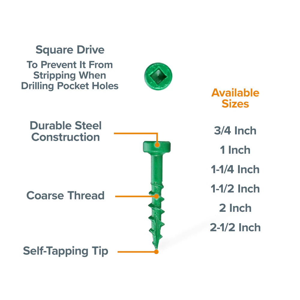 BORA Pocket Hole 1" Coarse Screws 500pcs - Image 3